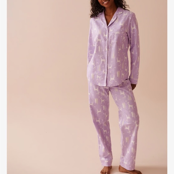 Deer NWT Print Flannel PJ Set - la vie en rose - deer/lilac - Picture 2 of 9